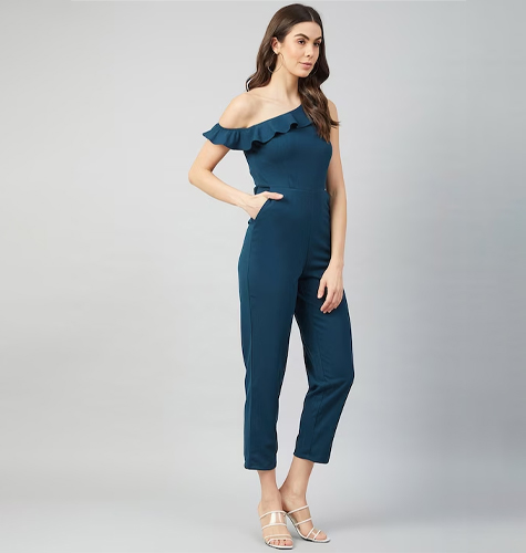 Women Teal Blue Solid Jumpsuit
